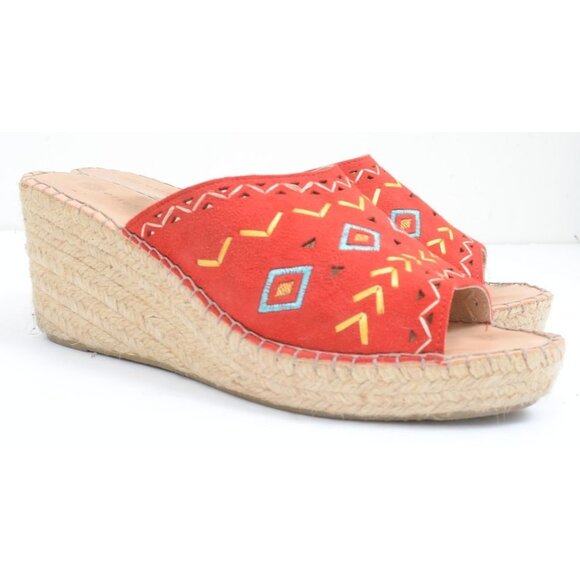 Eric Michael Red Embroidered Espadrille Wedge Sandals Women's Size EUR 41 US 9.5 - Picture 1 of 7